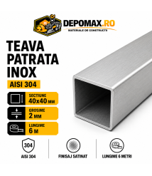 Teava patrata inox satinata AISI 304, 40 x 40 x 2 mm, 6 metri